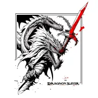 "Dragon slayer" battle worn figure in black with hood holding a bloodied sword facing to kill a dragon tattoo design idea