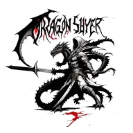 "Dragon slayer" battle worn figure in black with hood holding a bloodied sword facing to kill a dragon tattoo design idea