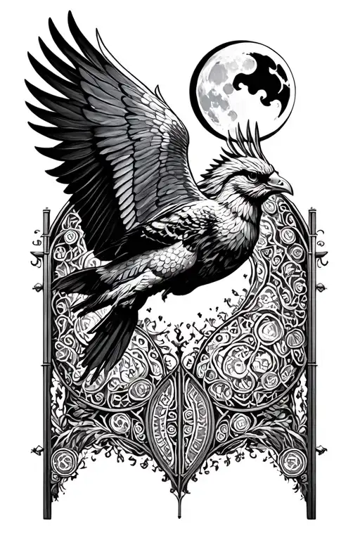 liverbird flying Infront of the moon with the paisley gates tattoo design idea