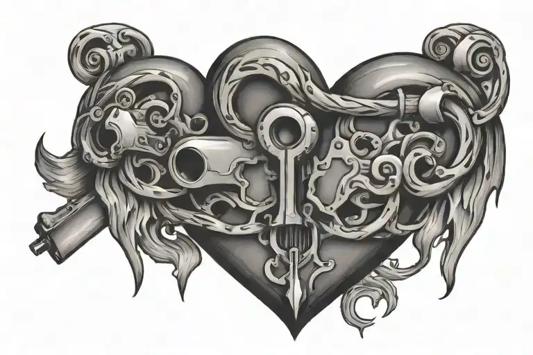 M electrocardiogramm heart shaped lock tattoo design idea