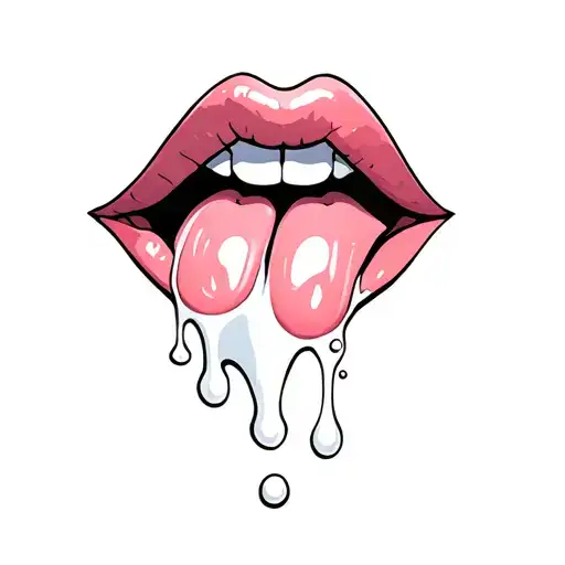 Luscious lips, tongue out, milk dripping tattoo design idea