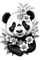 cute panda with half face as flowers  tattoo design idea