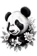 cute panda with half face as flowers  tattoo design idea