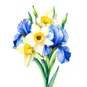 iris and daffodil cluster in watercolour soft memory love tattoo design idea