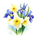 iris and daffodil cluster in watercolour soft memory love tattoo design idea