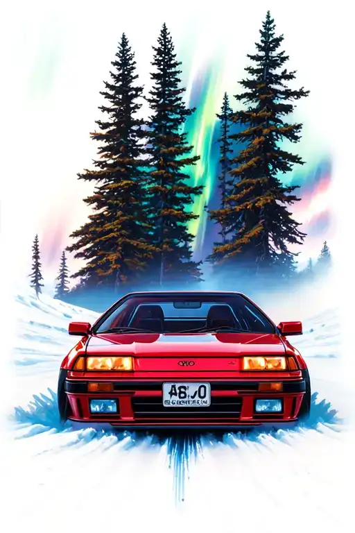 Toyota Treeno AE86 Initial Drift under the northern lights tattoo design idea