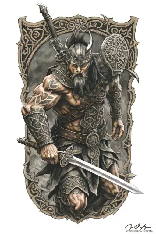 Celtic warrior in battle tattoo design idea