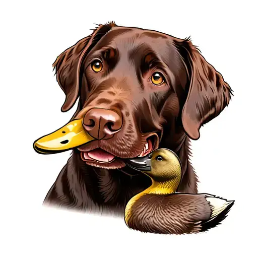 chocolate labrador retriever with duck in mouth tattoo design idea