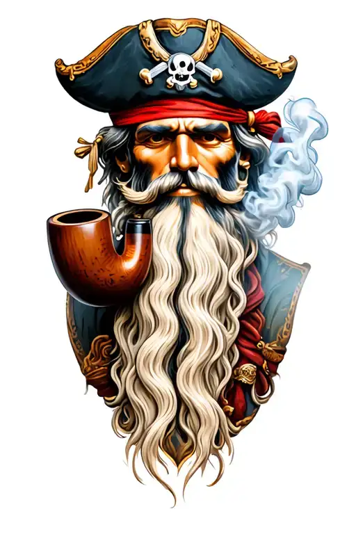 blackbeard pirate smoking pipe tattoo design idea