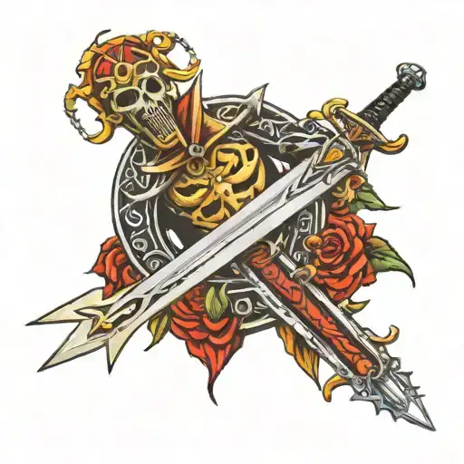 eddie iron maiden midevil sword with sun tattoo design idea