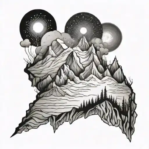 A surreal landscape where mountains are made of cocaine crystals tattoo design idea