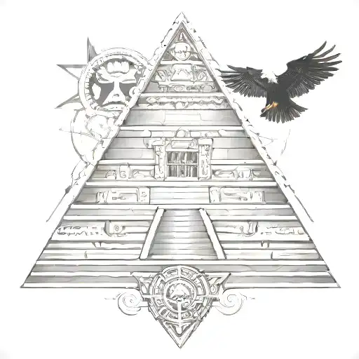pyramid with Mayan calendar and eagle  tattoo design idea