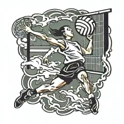 Volleyball player spiking tattoo design idea