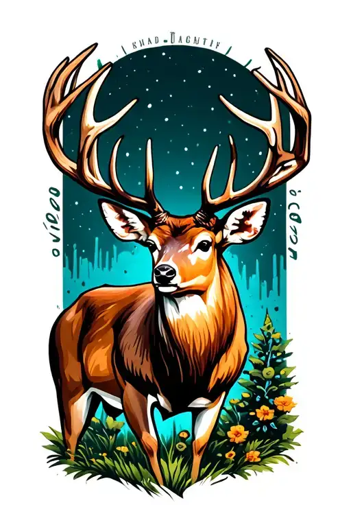 white tail deer standing side tattoo design idea