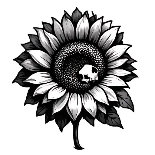 skull sunflower tattoo design idea