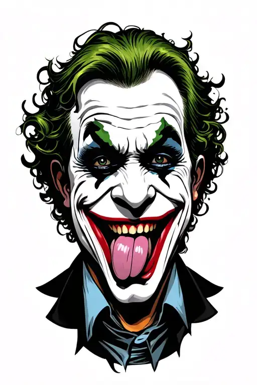 joker smile mouth with the tongue out the mouth and ha ha ha around it  tattoo design idea