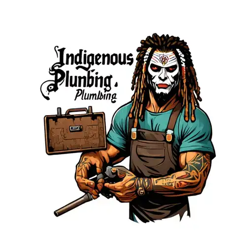 "Indigenous Plumbing " dreadlock painted face Native American plumber holding a toolbox tattoo design idea