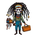 "Indigenous Plumbing " dreadlock painted face Native American plumber holding a toolbox tattoo design idea