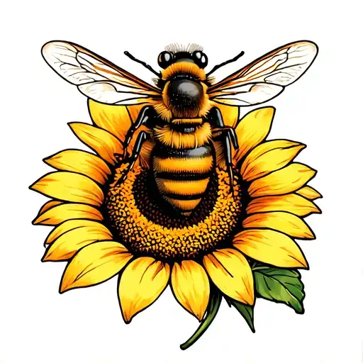 honey bee landing on sunflower tattoo design idea