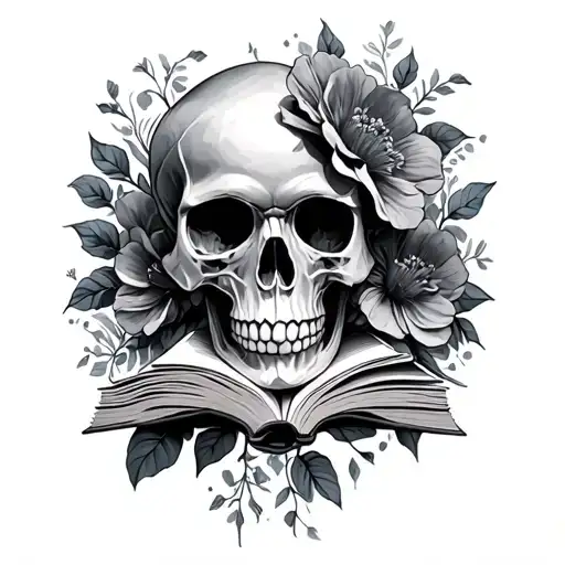 books dark romance skull flowers tattoo design idea