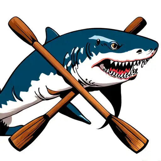 shark and crossed rowing oars intertwined tattoo design idea