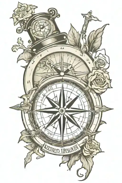 Birthdate in compass surrounded tattoo design idea