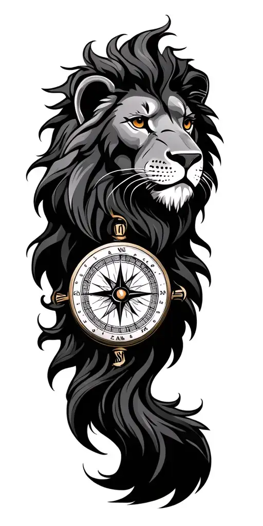travel compass lion tattoo design idea