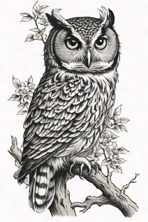 Owl perched tattoo design idea