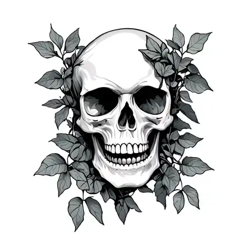 jelly roll skull surrounded by vining pothos tattoo design idea
