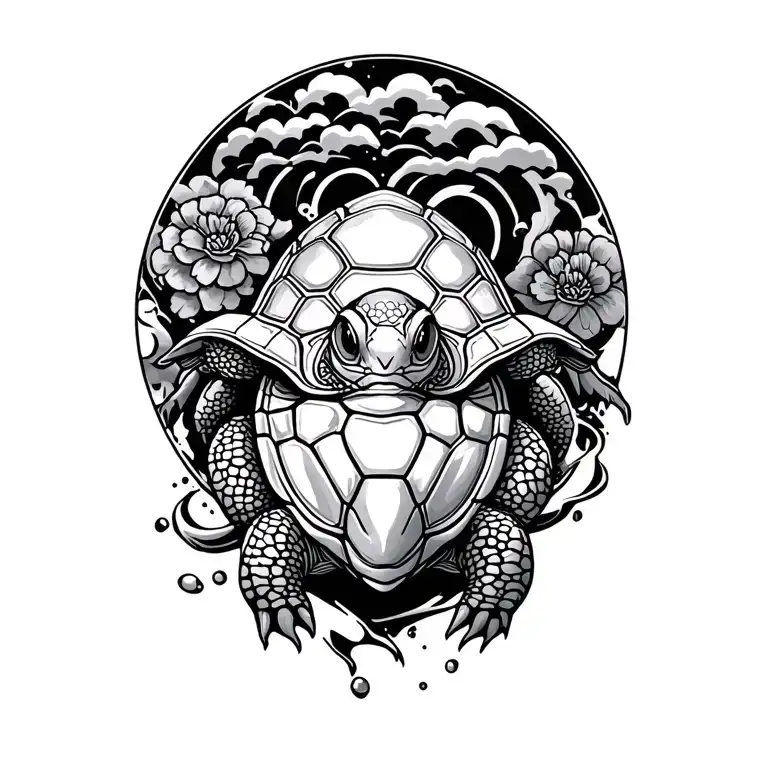 Japanese style turtle surrounded tattoo design idea