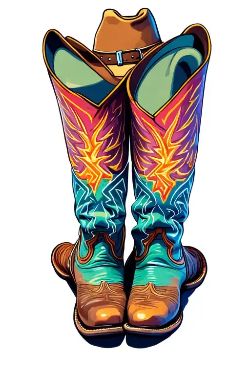 MEns cowboy boots & cowboy hat tattoo design idea