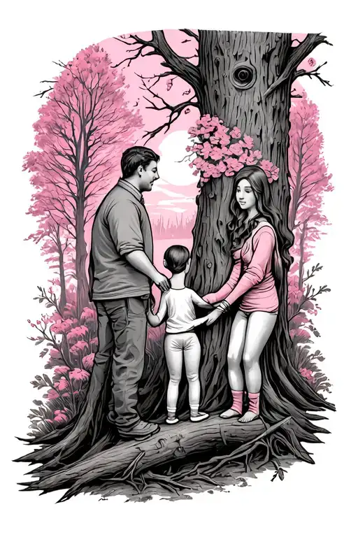 family and woodwoeking with a pinky promise intertwined tattoo design idea