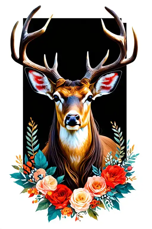 white tail deer head 4 point antlers with feminine accents tattoo design idea