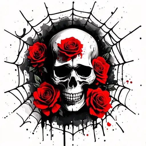 skull roses spider web tattoo tattoo design idea