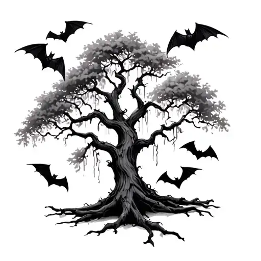  simple small poison tree with bats tattoo design idea