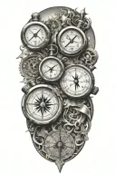 stopwatch and compass with scroll with map background tattoo design idea