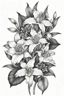 bouquet of  honeysuckles, daffodils, water lilies, and gladiolus  tattoo design idea