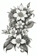 bouquet of  honeysuckles, daffodils, water lilies, and gladiolus  tattoo design idea