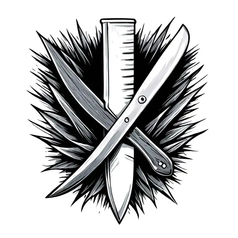 cross with chefs knife morphing tattoo design idea