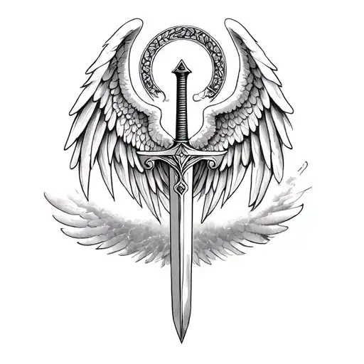 st michael sword one angel wing tattoo design idea