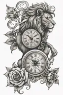 lion and rose and clock melting tattoo design idea