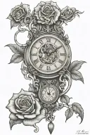 lion and rose and clock melting tattoo design idea
