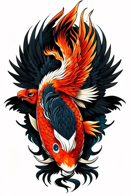 black koi head with phoenix wings tattoo design idea
