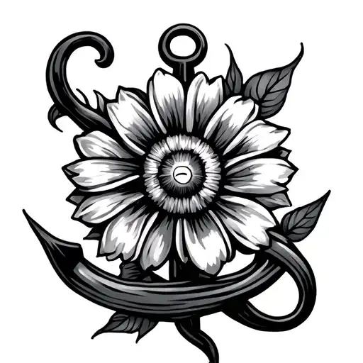 sun, anchor, flower, ribbon, semicolon tattoo design idea