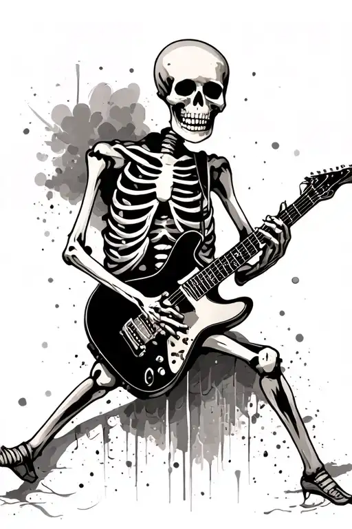 skeleton playing guitar tattoo design idea