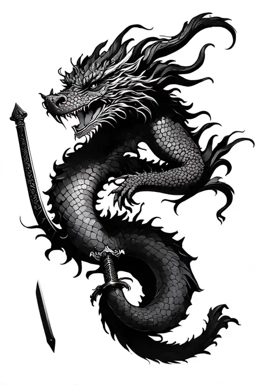 dragon and katana sword tattoo design idea