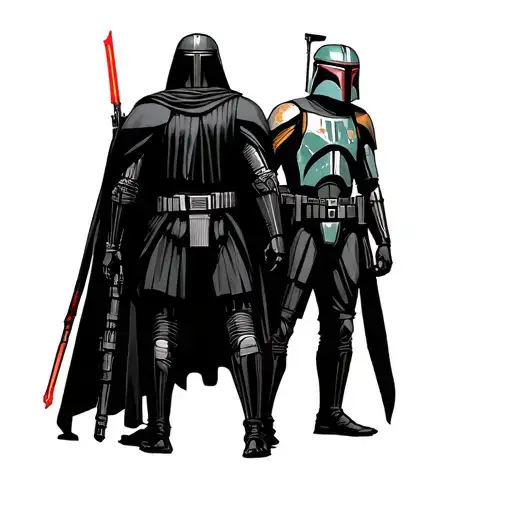 darth revan and boba fett standing with their backs turned tattoo design idea