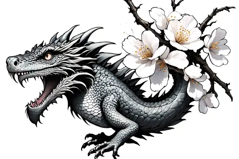 basilisk with cherry blossom tattoo design idea