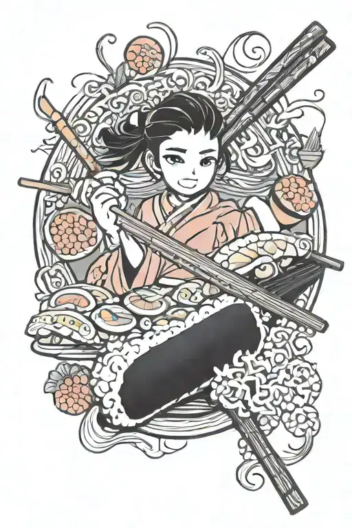 chopsticks and sushi roll tattoo design idea