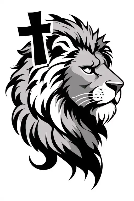 lion with cross down right side of the eye tattoo design idea